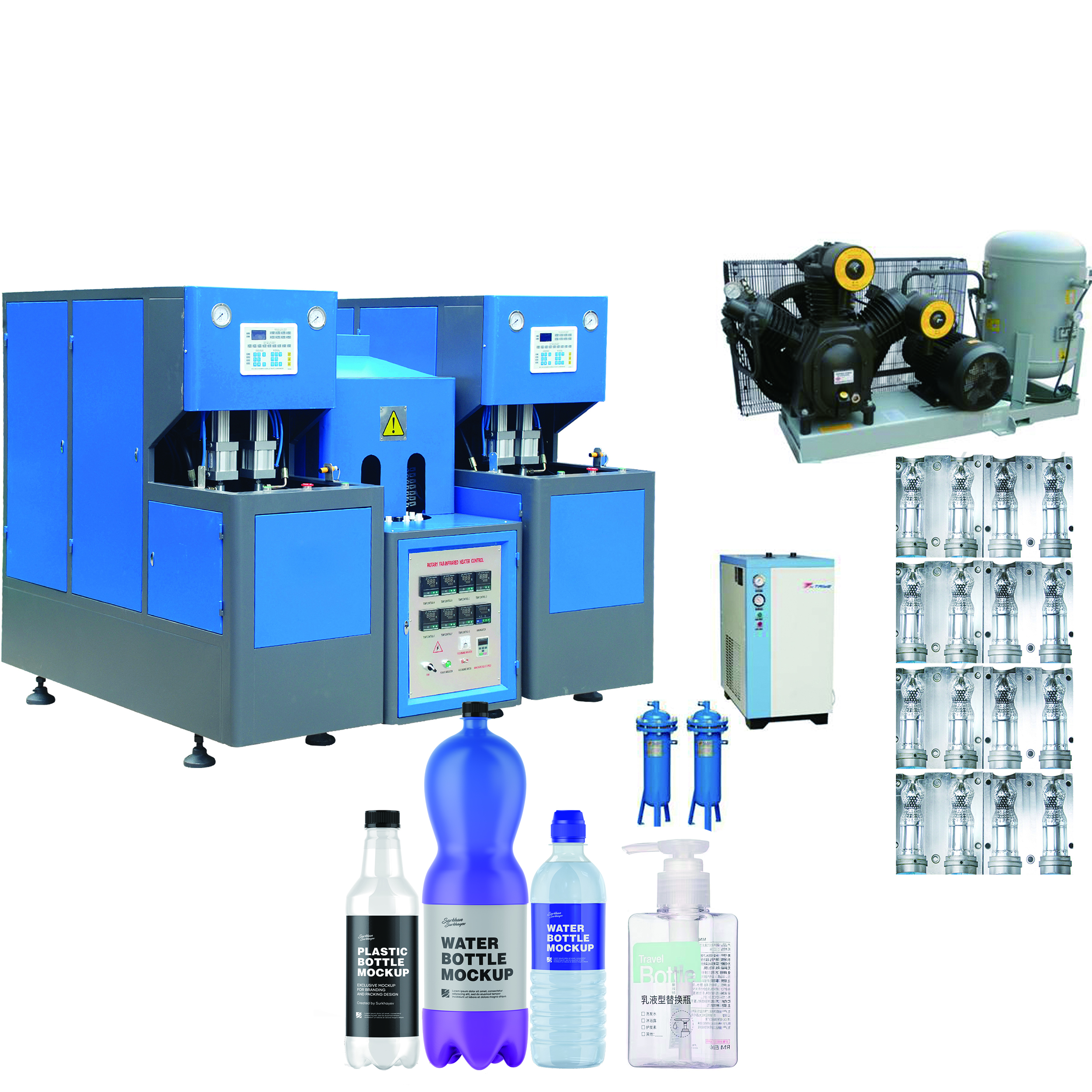 1500BPH SEMIAUTOMATIC BLOWING MOLD MACHINE