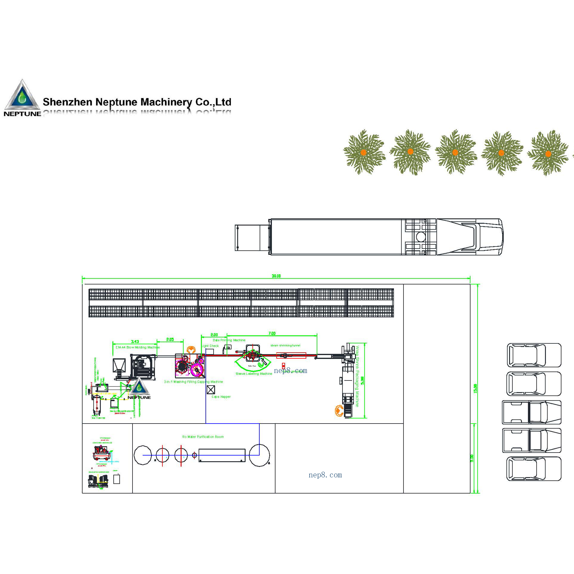 2000BPH Automatic water bottling plant 10 4000BPH 30 15M layout 1