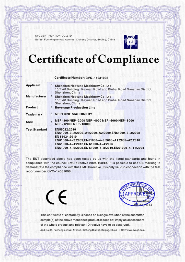 CERTIFICATION 3 NEPTUNE MACHINEY CE CERTIFICATE