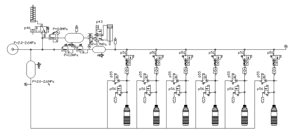 PET Plastic Bottle Blow Molding Machine 6000 Bottles Per Hour (200ml to 2000ml bottle) 11 High Pressure air Circuit Diagram of 6000bph six cavity blow molding machine